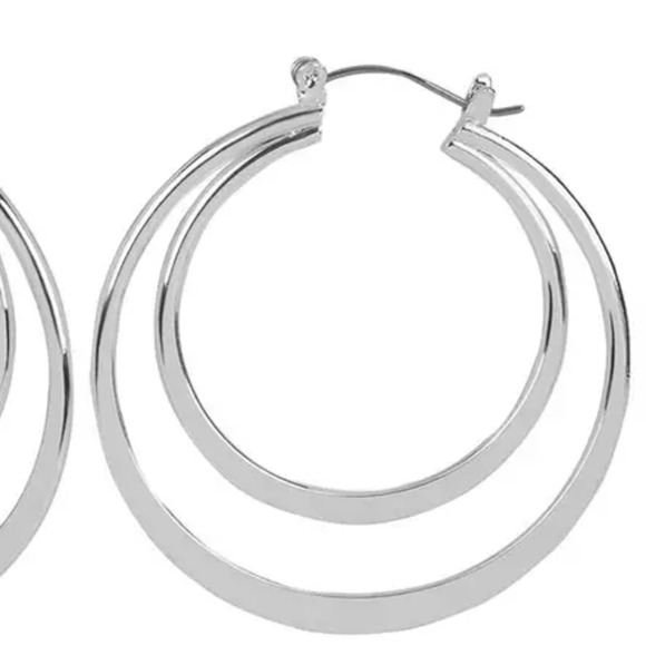 Silver Interlocking Double Hoop Earrings - Picture 2 of 2